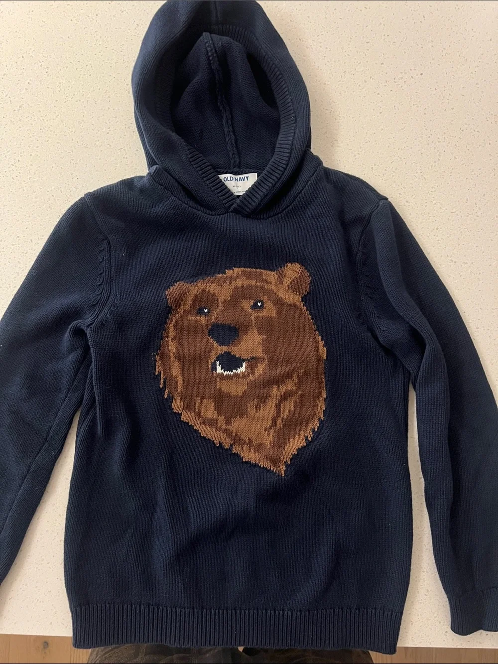 Old Navy Navy Hoodie with Brown Bear Motif